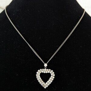 Heart Pendant Necklace Pave Rhinestone Art Deco Style Jewelry Valentine's Gift